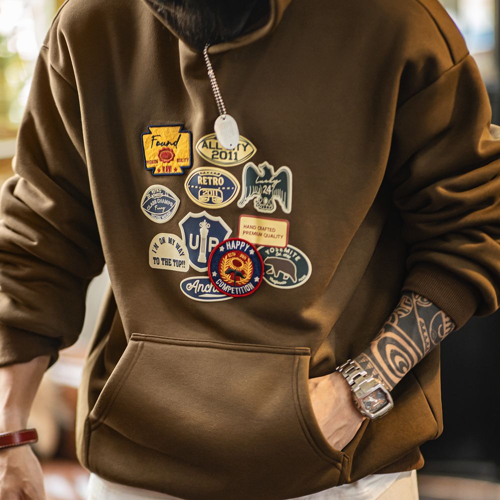 Sherpa Hoodie Fleece - Винтажная мужская толстовка с вышитым значком