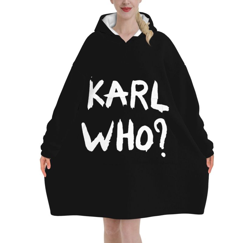 Sherpa Hoodie Fleece - Karl Who Slogan Черное носимое одеяло-худи